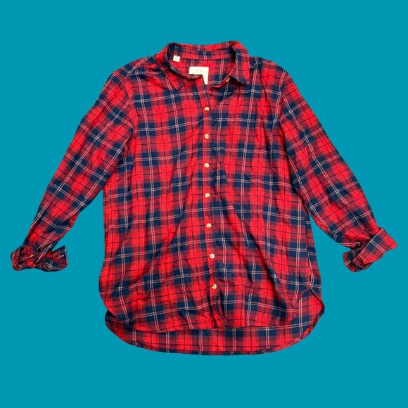 ❤️ JACHS Girlfriend Red & Navy Oversized Flannel Button-Up Shirt (Size M) - Picture 2 of 8
